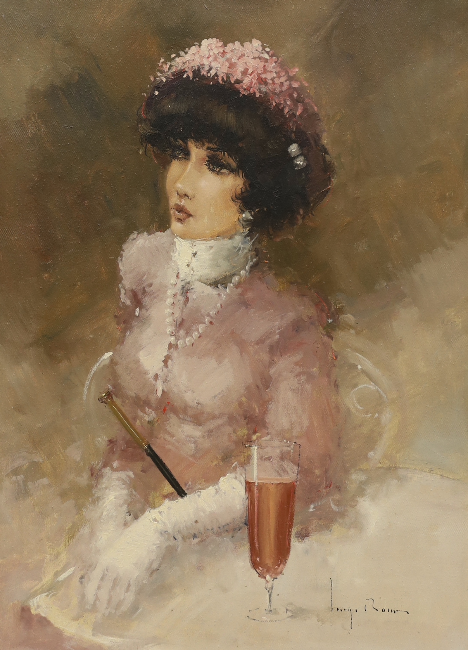 Professor Luigi 'Gigi' Rocca, oil on canvas, 'Figura Liberty', signed with artist label verso, 70 x 49cm